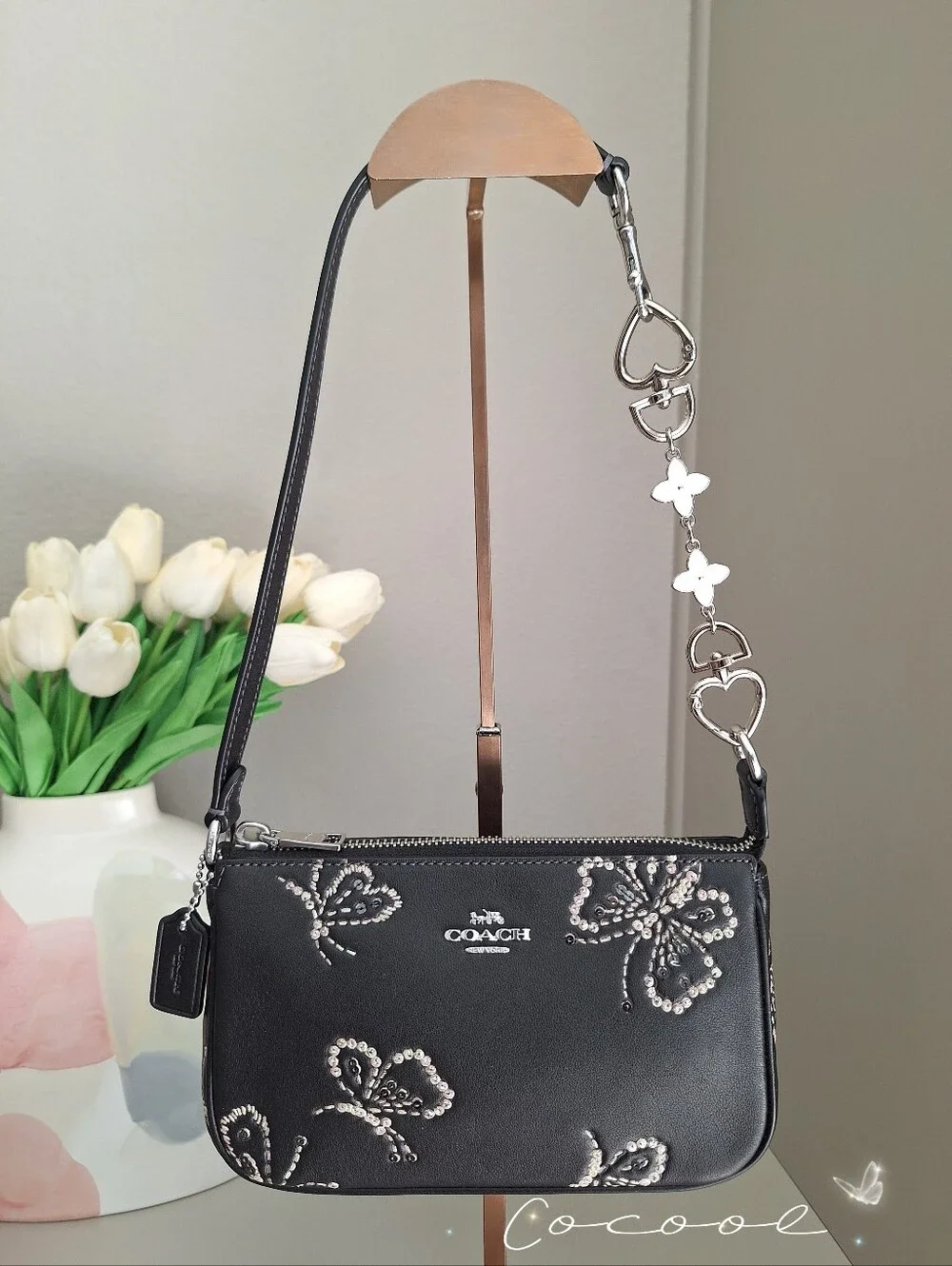 NWT Coach Nolita 19 With Sparkly Butterfly Print CCF58 Silver Black Multi
